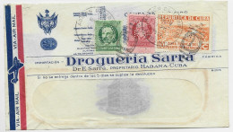 CUBA 10C1C+2C PERFIN LETTRE COVER  AIR MAIL DROGUERIA SARRA HABANA CUBA 1937 - Lettres & Documents