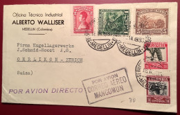 1933 SCARCE“POR AVION DIRECTO”together“CORREO AERO MANCOMUN”Medellin Colombia Air Mail Cover>Schweiz (coffee Bananas - Colombia