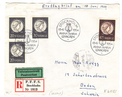 Suède - Devant De Lettre Recom De 1954 - Oblit Stockholm - Exp Vers Baden - - Cartas & Documentos