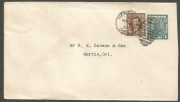 1937 Cover 2c Mufti On Uprated GV PSE Duplex Harriston Ontario To Gorrie - Storia Postale