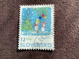 SK 2023 Pofis 807 Oblitéré La Poste De Noël Bonhomme De Neige Au Ski Dessin D’enfant - Usados