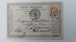 CARTE POSTALE DE CORRESPONDANCE 1873 CASTRES A BEDARIEUX CERES 15C LOSANGE GROS CHIFFRES - Bedarieux