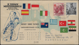Espagne 1955. Oblitération Spéciale Jeux Méditerranées, Barcelone. Hockey Sur Patins - Hockey (su Erba)
