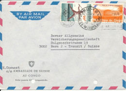 Congo Kinshasa Air Mail Cover Sent To Denmark Leopoldville 30-7-1965 From The Embassy Of Switzerland Archives Holes On - Usados