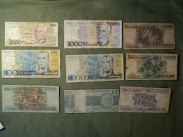 BRESIL. LOT DE 9 BILLETS DE BANQUE DIFFERENTS. 1975 / 1990 1 CRUZEIRO 1975. 100 CRUZEIROS 1981. 200 CRUZEIROS 1984. 1000 - Brazilië