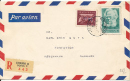 Bulgaria Registered Air Mail Cover Sent To Denmark Overprinted Stamp - Luchtpost