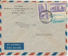 Syria Air Mail Cover Sent To Denmark Aleppo 28-4-1952 Topic Stamps - Lebanon