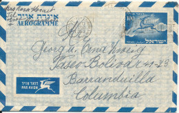 Israel Aerogramme Sent To Colombia 7-9-1953 - Airmail