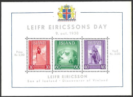 Island Iceland Islande 1938 Leifr Eiricssons Day Michel No. Bl. 2 (197-99) Postfrisch Neuf MNH ** - Neufs
