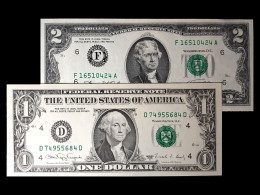 # # # Paar Banknoten Der USA 1 Und 2 Dollars 1988/1976 UNC # # # - Federal Reserve Notes (1928-...)