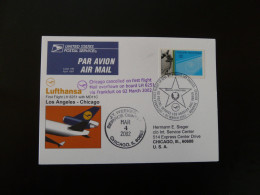 Premier Vol First Flight Los Angeles Chicago On MD11 Lufthansa 2002 - Cartas & Documentos