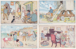 French Pub Dog Piano Lounge Beach House 4x Old Sketch Postcard S - Sammlungen & Sammellose