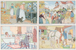 French Bathroom Kitchen Farm Village 4x Drawing Old Postcard S - Verzamelingen & Kavels