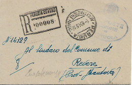 STORIA POSTALE, PIEGO POSTALE COMUNE DI PERUGIA, RACCOMANDATA TIMBRO ROSSO 1945, PER REVERE FRAZIONARIO 35-69 - Marcophilie