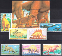 MONGOLIA, 1990, FAUNA, PREHISTORIC ANIMALS, COMPLETE MNH SERIES With BLOCK In GOOD QUALITY, *** - Mongolie