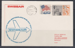 États-Unis FDC 1967 Swissair Vol New York Suisse PA 58 Statue De La Liberté Drapeau - 1961-1970