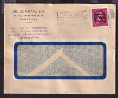 DDFF 582 -- Enveloppe TP Surcharge Locale Moins 10 % BRUXELLES 1946 - Cachet " Par Suite De Réquisition , Transféré .." - Oorlog 40-45 (Brieven En Documenten)
