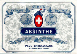 Etiquette Absinthe Alcool Paul Groscassand à Fleurance (Gers) Imp. Wetterwald à Bordeaux N°117 En TB.Etat - Alkohole & Spirituosen