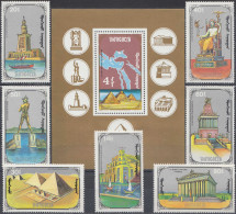 MONGOLIA, 1990, The SEVEN WORLD WONDERS, COMPLETE MNH SERIES With BLOCK In GOOD QUALITY, *** - Mongolie