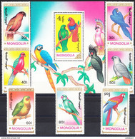 MONGOLIA 1990, FAUNA, BIRDS, PARROTS, COMPLETE MNH SERIES With BLOCK In GOOD QUALITY, *** - Mongolie
