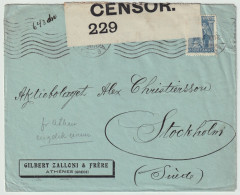 GRÈCE / GREECE - 1916 (Jan 2) Cover From ATHENS To STOCKHOLM, Sweden - British Censor Tape, Arrival January 30 - Storia Postale