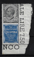 1924 Italia Regno, Pubblicitario N. 2, 15 Cent Columbia Grigio Oltremare - MNH** - Publicité