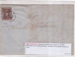 1860 TOSCANA LETTERA DA PONTEDERA PER LIVORNO DEL 4-12-1860 CON 10 CENT. (SASSONE N°19) - Toscana