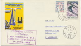 FRANKREICH 1.4.1962, Erstflug Deutsche Lufthansa Mit Viscount 814 „PARIS – MÜNCHEN“ (Hab.500/Sie.249) - Premiers Vols