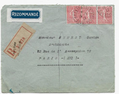 Enveloppe Ouverte étiquette  Recom En Bleue   AULNAY SOUS BOIS   1927    3 X  50 C Semeuse - Brieven En Documenten