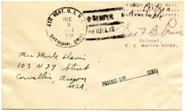 ETATS UNIS - SHANGHAI + FOURTH MARINE MAIL NO POSTAGE AVAILABLE COLLECT ON DELIVERY SUR LETTRE, 1937 - Lettres & Documents