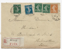 Enveloppe Ouverte étiquette  Recom  ARRAS  1923    5 C   10c X3  25c  Semeuse - Briefe U. Dokumente