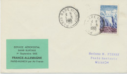 FRANKREICH 1.9.1965, Erstflug Air France Luftpostbeförderung Ohne Luftpostzuschlag M. Selt. Grüne Vignette (normal Gelb) - Primeros Vuelos
