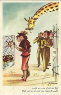 Humorkarte Giraffe, Holländisch, Gelaufen 1955 - Giraffe
