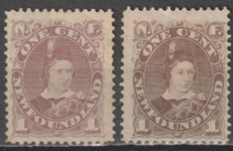 CANADA NEWFOUNDLAND - 1880 - YVERT N°35 + 35a (*) + * MH (CHARNIERE FORTE) - COTE = 65 EUR. - 1865-1902