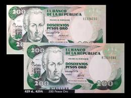 # # # Paar Banknoten Kolumbien (Colombia) 200 Pesos 1989/1992 UNC # # # - Colombie