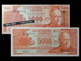 # # # Paar Banknoten Paraguay 5.000 Guaranies 2003/2005 (P-220 Und 223) UNC # # # - Paraguay