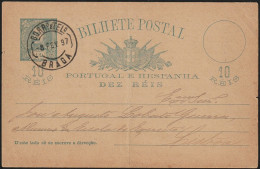 Stationery Card - 1897. Braga To Lisboa -|- Portugal E Hespanha - D. Carlos 10 Rs. - Cartas & Documentos