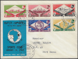 Éthiopie 1962 Y&T 380 à 384 Sur FDC. Sports Anciens Et Modernes. Guks, Ganna (hockey), Cyclisme, Football, Marathon - Hockey (Field)