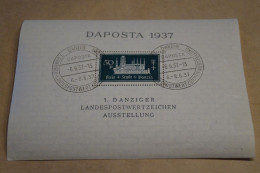 Daposta Danzig,Bloc 1 B,Allemagne 1937,double Oblitérations,superbe état Neuf Avec Gomme - Ungebraucht