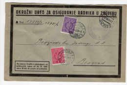 1934. KINGDOM OF YUGOSLAVIA,CROATIA,ZAGREB,WORKERS INSURANCE REGIONAL OFFICE,OFFICIAL TO BELGRADE,POSTAGE DUE - Strafport