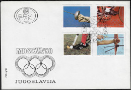 Yougoslavie 1980 Y&T 1707 à 1710 Sur FDC. Jeux Olympiques De Moscou. Escrime, Cyclisme, Hockey Sur Gazon, Tir à L'arc - Hockey (sur Gazon)
