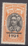 French Oceania Oceanie 1921 Yvert#46 Mint Hinged (avec Charniere) - Ongebruikt