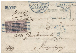 Antichi Stati Italiani - Modena - Lettera Raccomandata Da Sassuolo 7.7.54 Affrancata Con Coppia Del 10 Cent - Buoni Marg - Otros & Sin Clasificación