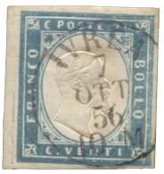 Antichi Stati Italiani - Sardegna - 20 Cent Cobalto Latteo Chiaro Bene Marginato - Ivrea 7.10.56 - Bolaffi - (15c) - Other & Unclassified