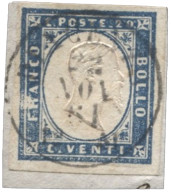 Antichi Stati Italiani - Sardegna - Frammento Con 20 Cent Cobalto Grigiastro Annullato Piacenza 22.11.61 - Buoni Margini - Otros & Sin Clasificación