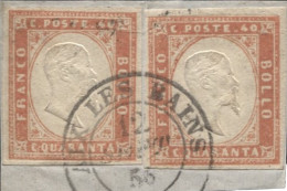 Antichi Stati Italiani - Sardegna - Frammento Recante 2 Es. Del 40 Cent Vermiglio - Buoni Margini - Aix Les Bains - (16a - Altri & Non Classificati