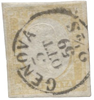 Antichi Stati Italiani - Sardegna - 80 Cent Giallo Ocra Pallido Molto Bene Marginato - Genova 3.10.59 - Sorani - (17A) - Sonstige & Ohne Zuordnung