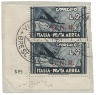 Repubblica Sociale  - G.N.R. Verona - 1944 R.S.I. - Posta Aerea 2 Lire Ardesia - Coppia Verticale Con Angolo Di Foglio E - Andere & Zonder Classificatie