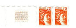 Sabine 0.30fr Orange YT 1968g En Paire Bord De Feuille Guilloché. Superbe Et Pas Courant, Voir Le Scan. Cote YT : 3 €. - Ungebraucht