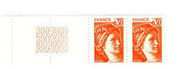 Sabine 0.30fr Orange YT 1968g En Paire Bord De Feuille Guilloché. Superbe Et Pas Courant, Voir Le Scan. Cote YT : 3 €. - Unused Stamps